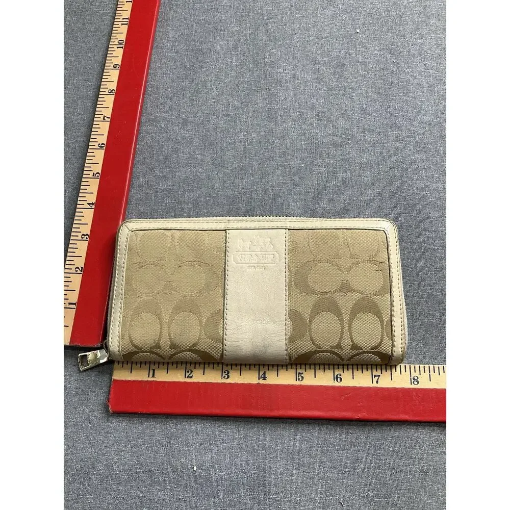 Coach Signature Canvas Zip Around Wallet Beige